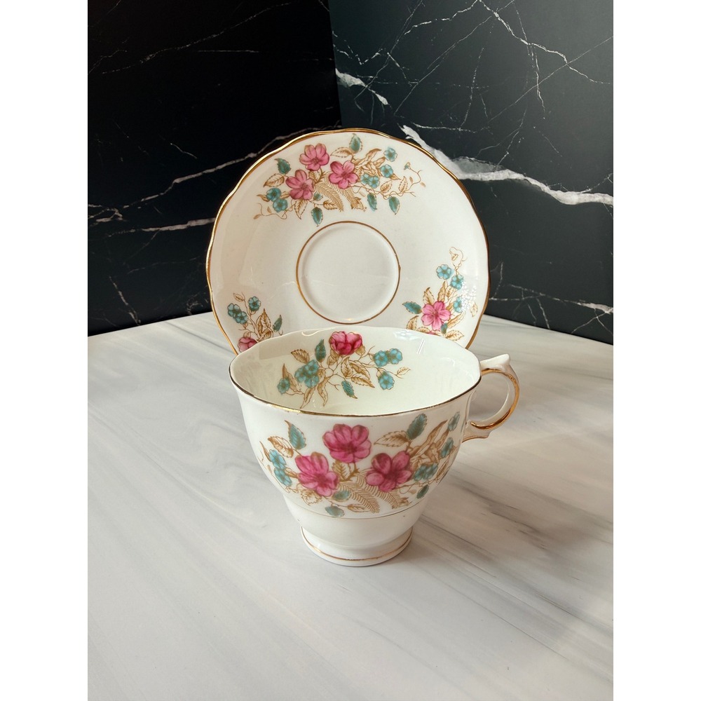 Colclough China 6620 Tea Cup and Saucer Set Vintage Floral Bone China England